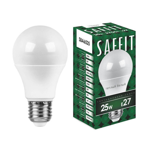 Лампа светодиодная Saffit E27 25W 2700K Шар Матовая SBA6525 55087