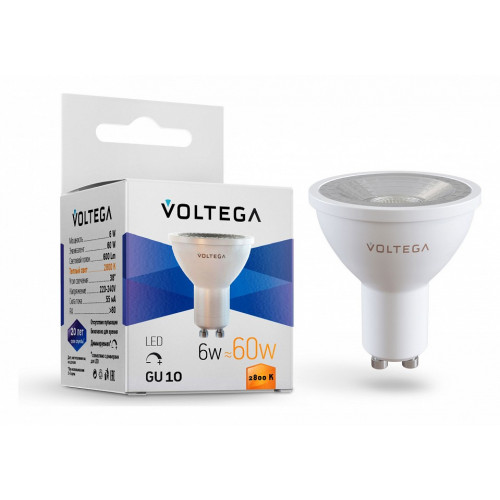 Лампа светодиодная Voltega Simple GU10 6Вт 2800K VG2-S1GU10warm6W-D
