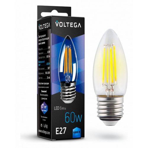 Лампа светодиодная Voltega Crystal E27 6Вт 4000K VG10-C1E27cold6W-F