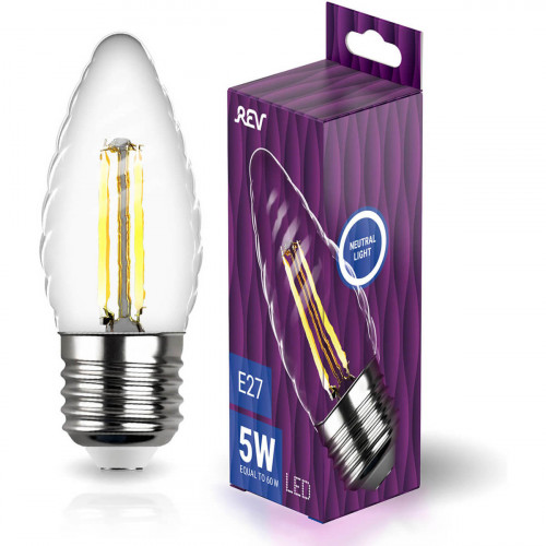 Лампа светодиодная филаментная REV TC37 E27 5W 4000K DECO Premium свеча на ветру 32490 4