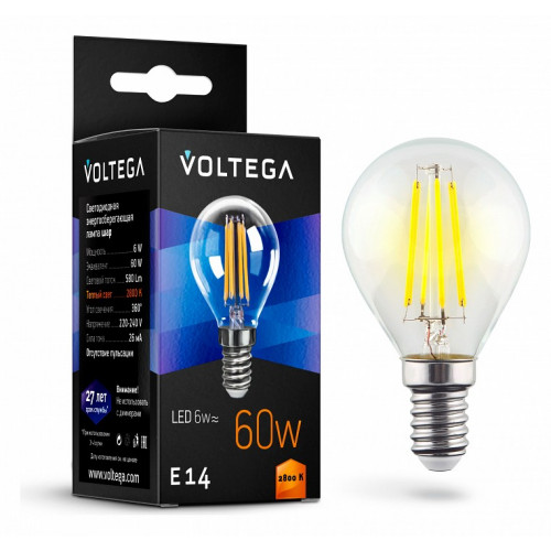Лампа светодиодная Voltega Crystal E14 6Вт 2800K VG10-G1E14warm6W-F