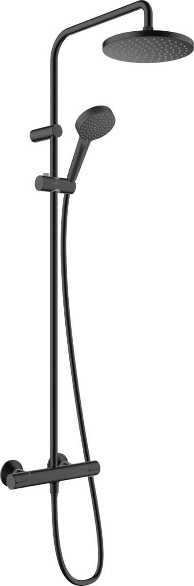Душевая система Showerpipe 200 1jet с термостатом Hansgrohe Vernis Blend 26276670, матовый черный